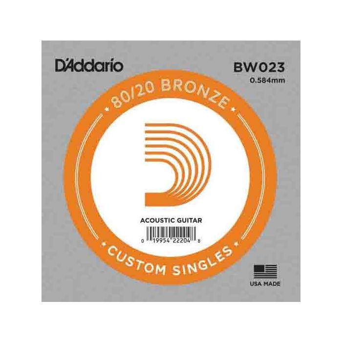 Daddario Bw023 Akustik Tek Tel, 80/20 Bronze Wound, 023, (Sol) .