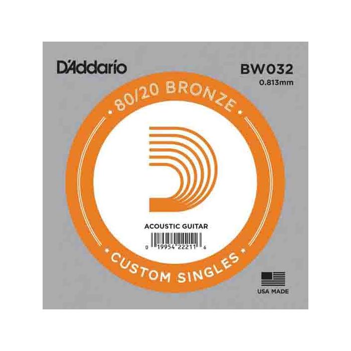 Daddario Bw032 Akustik Tek Tel, 80/20 Bronze Wound, 032, ( Re) .