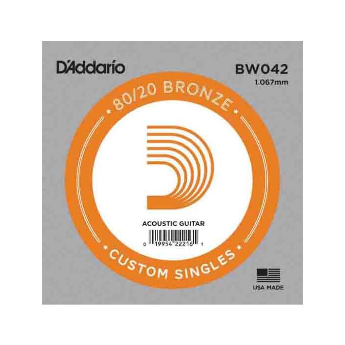Daddario Bw042 Akustik Tek Tel, 80/20 Bronze Wound, 042, (La) .
