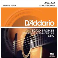 Daddario Ej10 Akustik Gitar Tel Seti, 80/20 Bronze, Extra Lıght .