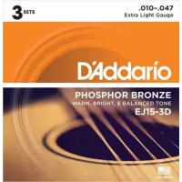Daddario Ej15-3D Akustik Gitar Tel Seti, 3 Lü Paket, Phosphor-Bronz.
